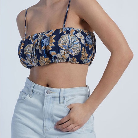 MINKPINK Blue Floral Crop Top - Picture 2 of 4